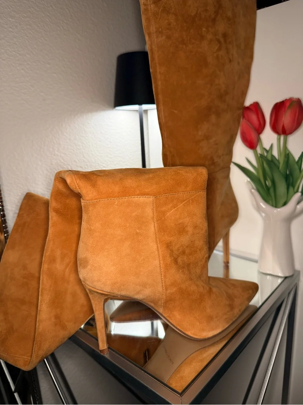 Vince Camuto Tall Suede Vases-Inspired Decorative Pair in Chestnut Brown